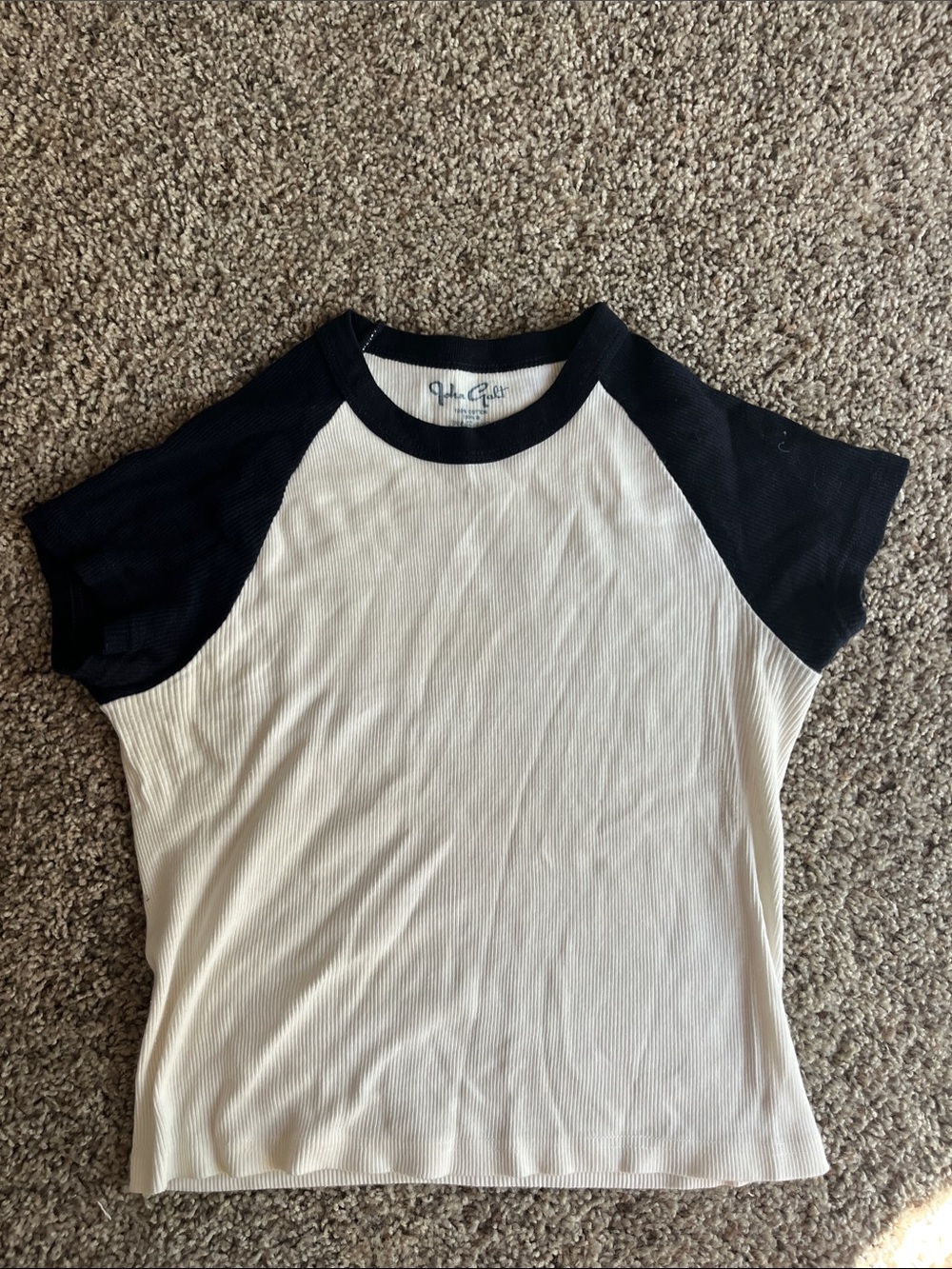 Brandy Melville White Tee with Navy Blue Sleeves